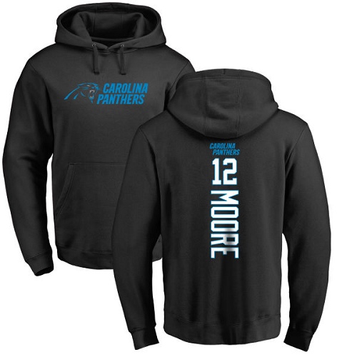 Carolina Panthers Men Black DJ Moore Backer NFL Football #12 Pullover Hoodie Sweatshirts->nfl t-shirts->Sports Accessory